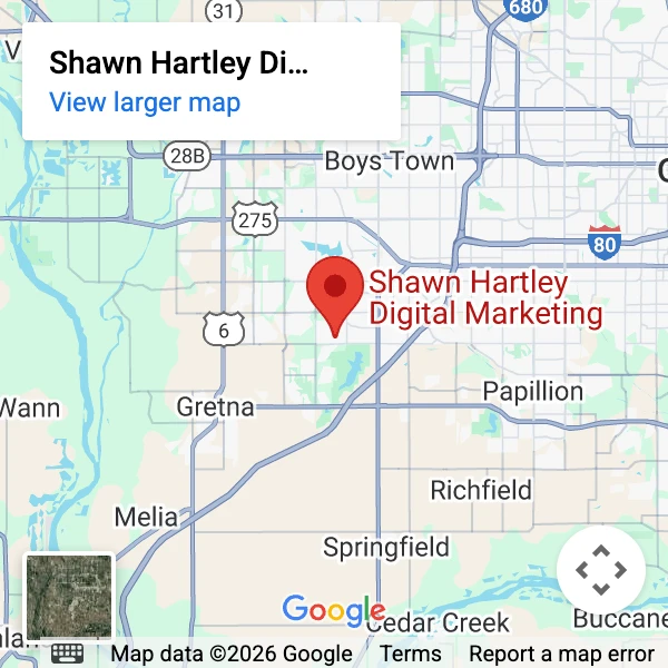 Shawn Hartley Digital Marketing service area map for Omaha NE